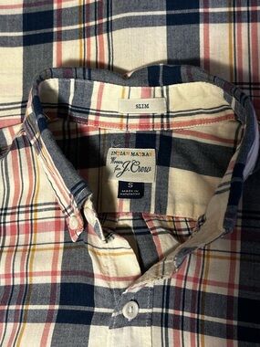 J. Crew Slim Fit Indian Madras Plaid Button-Down Shirt - Navy/Red/Cream/Yellow